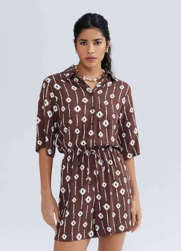 Hering - Macacao Curto Feminino Estampado Marrom