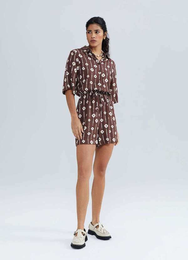 Hering - Macacao Curto Feminino Estampado Marrom 5