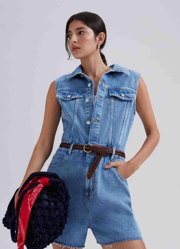 Hering - Macacao Jeans Feminino Azul