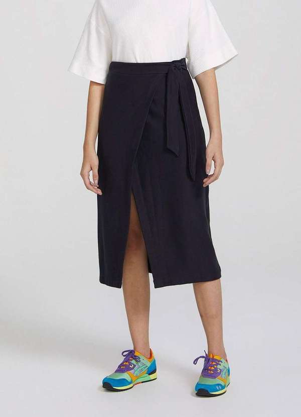 Hering - Saia em Moletom Midi com Transpasse Preto