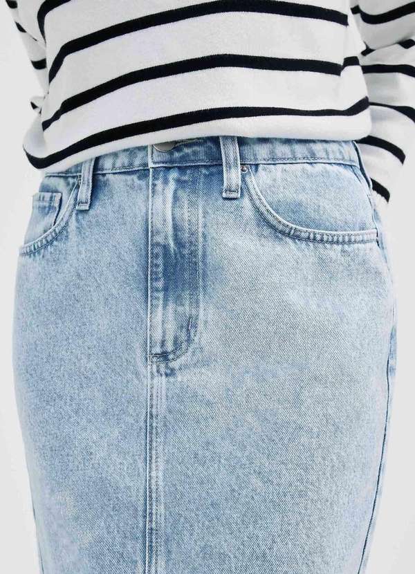 Hering - Saia Jeans Midi com Fenda Frontal Azul 2