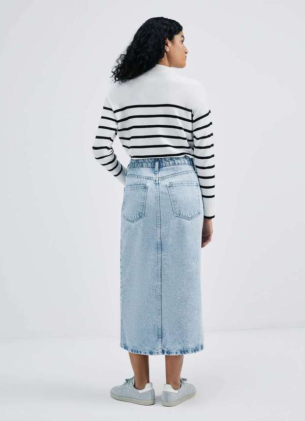 Hering - Saia Jeans Midi com Fenda Frontal Azul 3