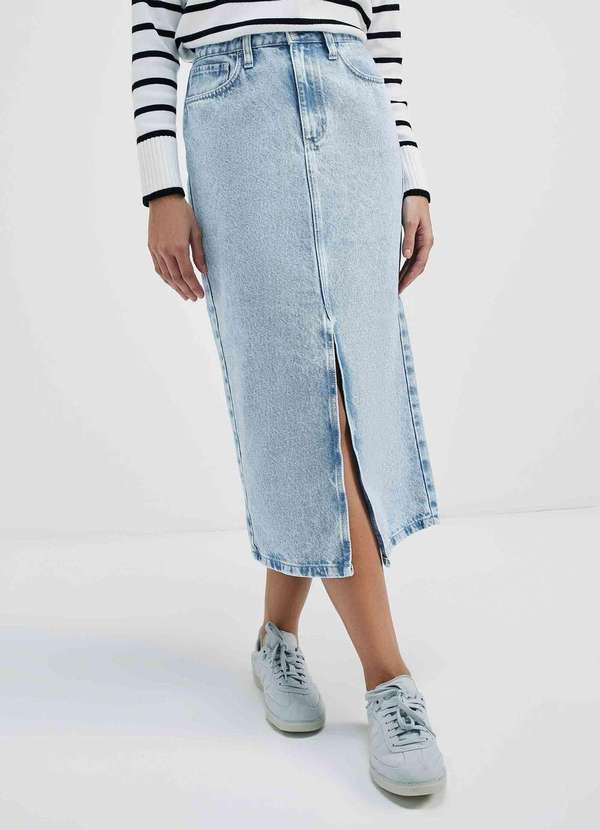 Hering - Saia Jeans Midi com Fenda Frontal Azul 4