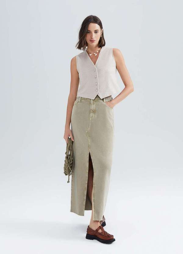 Hering - Saia Longa em Sarja Estonada Verde