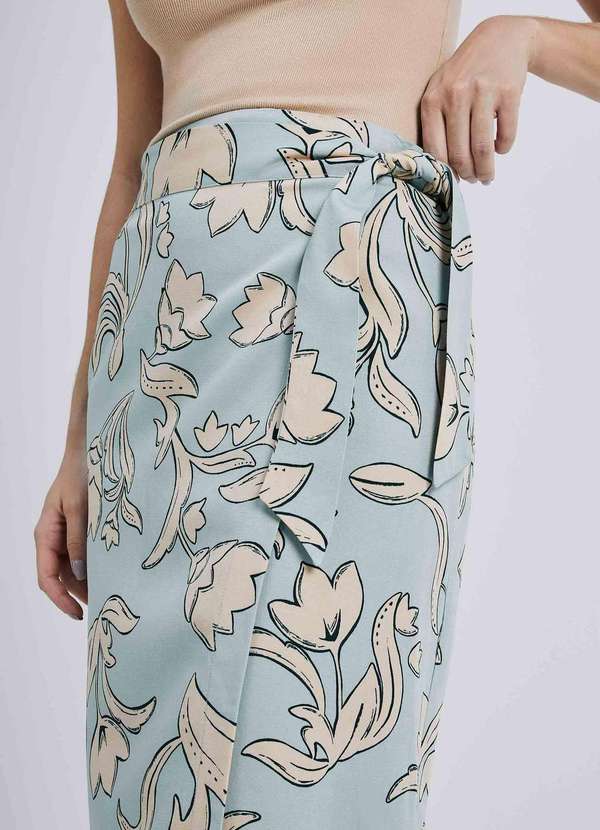 Hering - Saia Midi Pareo Estampada em Viscolinho Verde 2