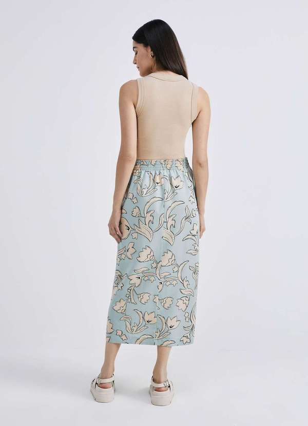 Hering - Saia Midi Pareo Estampada em Viscolinho Verde 3