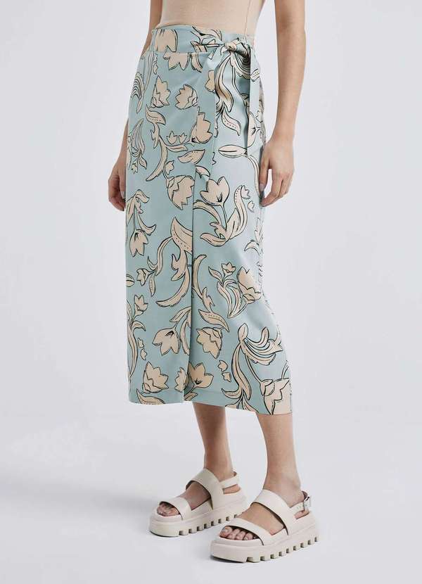 Hering - Saia Midi Pareo Estampada em Viscolinho Verde 4