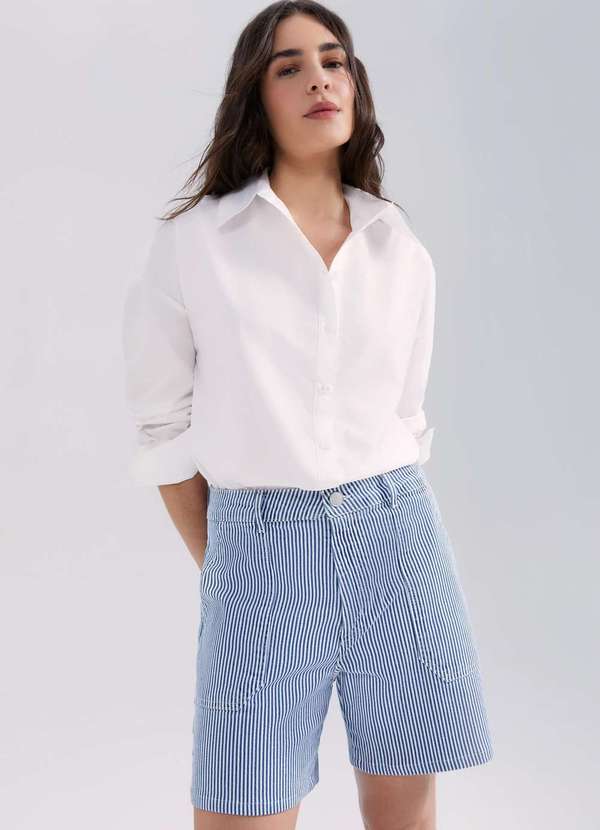 Hering - Bermuda de Sarja Feminina Listrada Azul