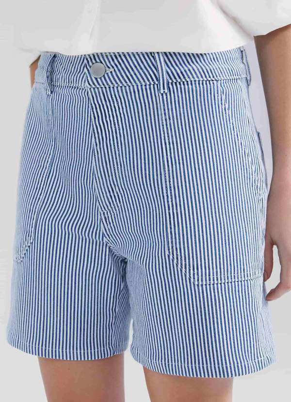 Hering - Bermuda de Sarja Feminina Listrada Azul 2