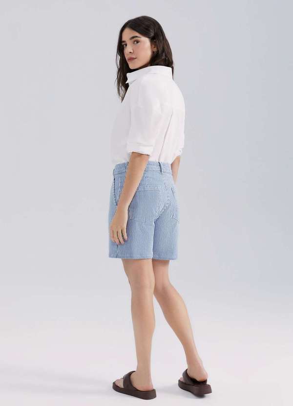Hering - Bermuda de Sarja Feminina Listrada Azul 3