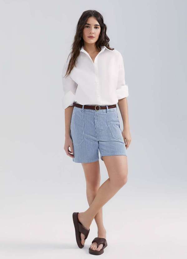 Hering - Bermuda de Sarja Feminina Listrada Azul 4