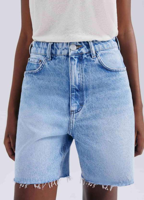 Hering - Bermuda Jeans Feminina Barra a Fio Azul