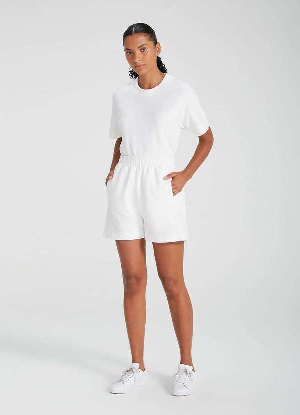 Shorts Basico em Moletom Feminino Texturizado Branco Hering Oficial