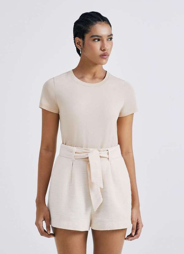 Hering - Shorts Clochard Feminino Cintura Alta Bege 4