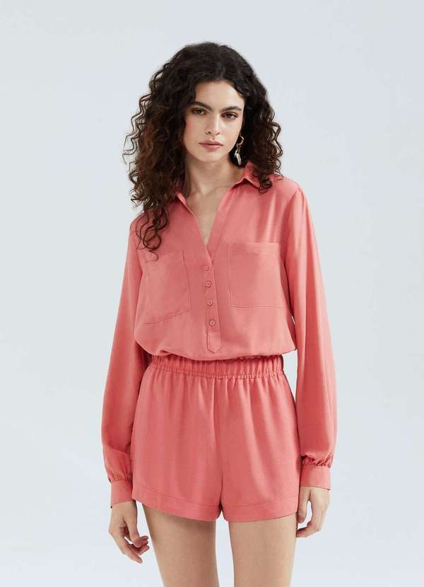 Hering - Shorts Feminino Cintura Alta em Viscolinho Rosa