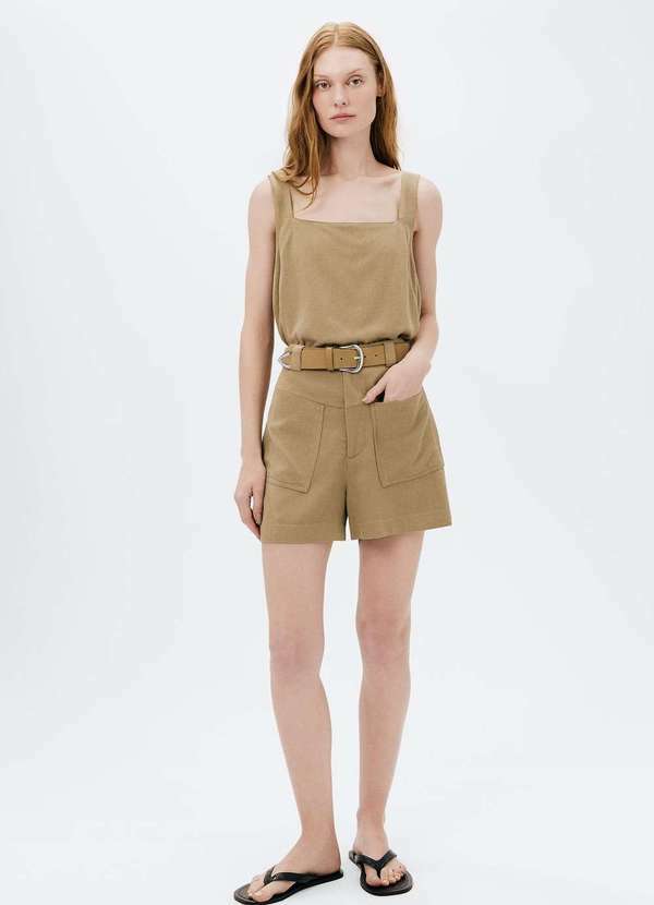 Hering - Shorts Feminino Cintura Media em Viscolinho Bege