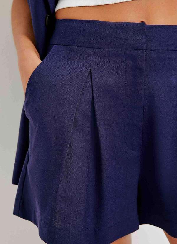 Hering - Shorts Feminino em Alfaiataria com Linho Azul 2