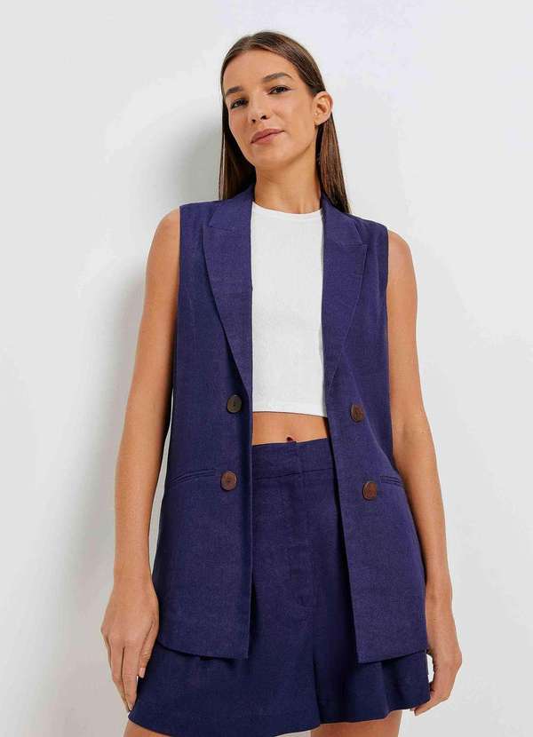 Hering - Shorts Feminino em Alfaiataria com Linho Azul 4