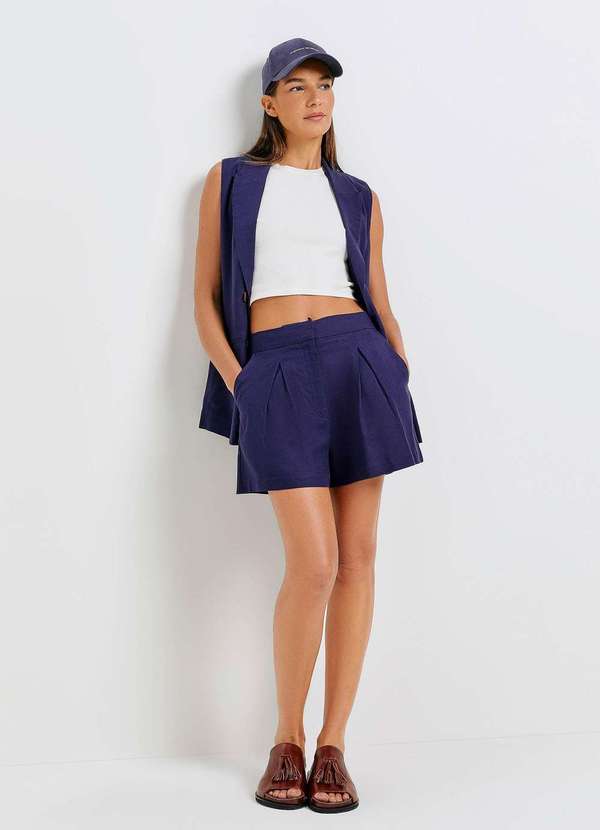 Hering - Shorts Feminino em Alfaiataria com Linho Azul 5