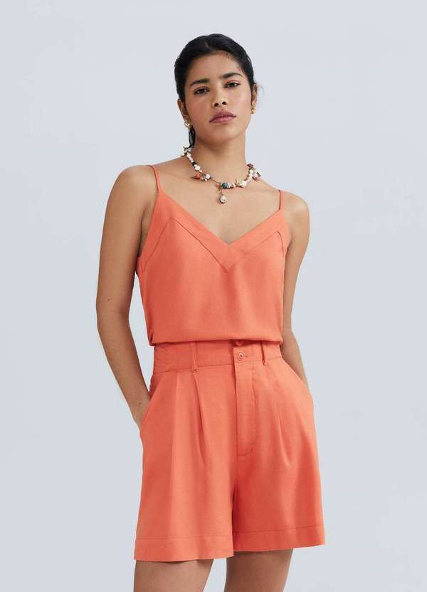 Hering - Shorts Feminino em Alfaiataria com Linho Laranja