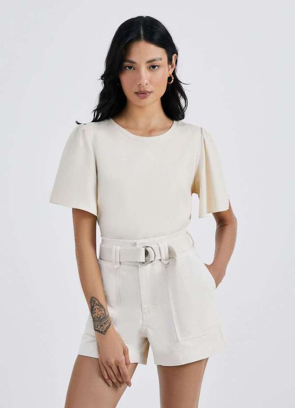 Hering - Shorts Feminino em Sarja com Cinto Branco