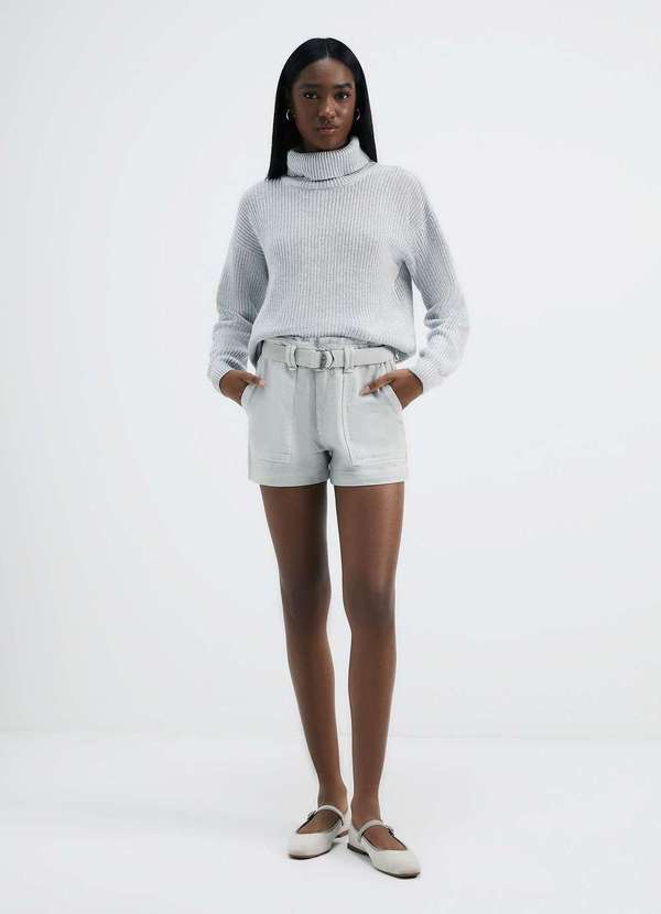Hering - Shorts Feminino em Sarja com Cinto Cinza