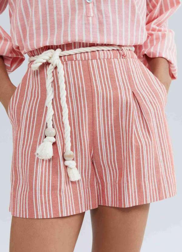 Hering - Shorts Feminino Listrado com Amarracao Vermelho 2