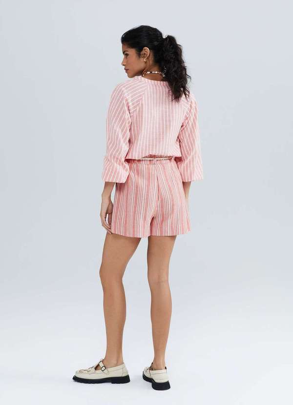 Hering - Shorts Feminino Listrado com Amarracao Vermelho 3