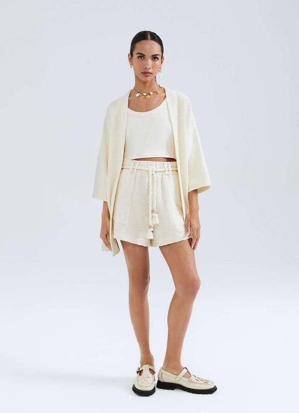 Hering - Shorts Feminino Texturizado com Amarracao Bege