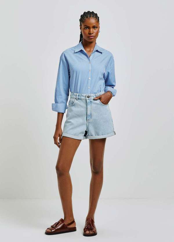 Hering - Shorts Jeans Feminino Cintura Alta Azul