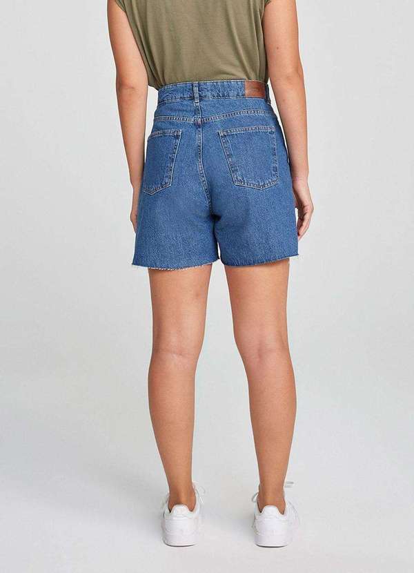 Hering - Shorts Jeans Feminino Cintura Alta Reto Azul