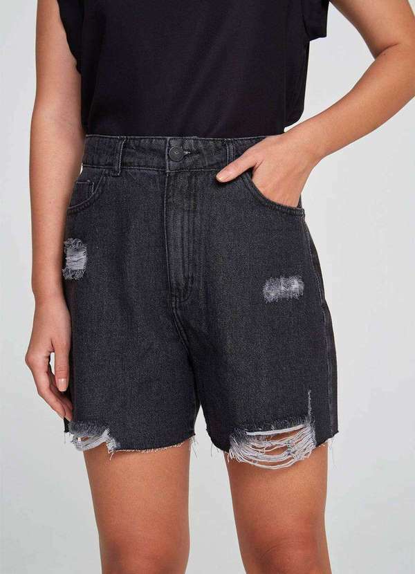 Hering - Shorts Jeans Feminino Cintura Alta Reto Preto