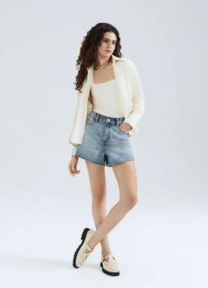 Hering - Shorts Jeans Feminino Cintura Media - HERING