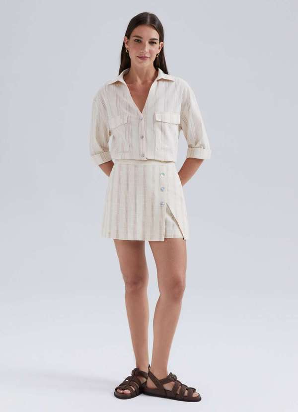 Hering - Shorts Saia Cintura Alta Fio Tinto Bege