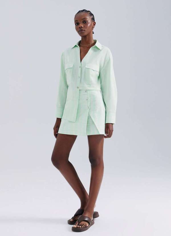 Hering - Shorts Saia Cintura Alta Fio Tinto Verde