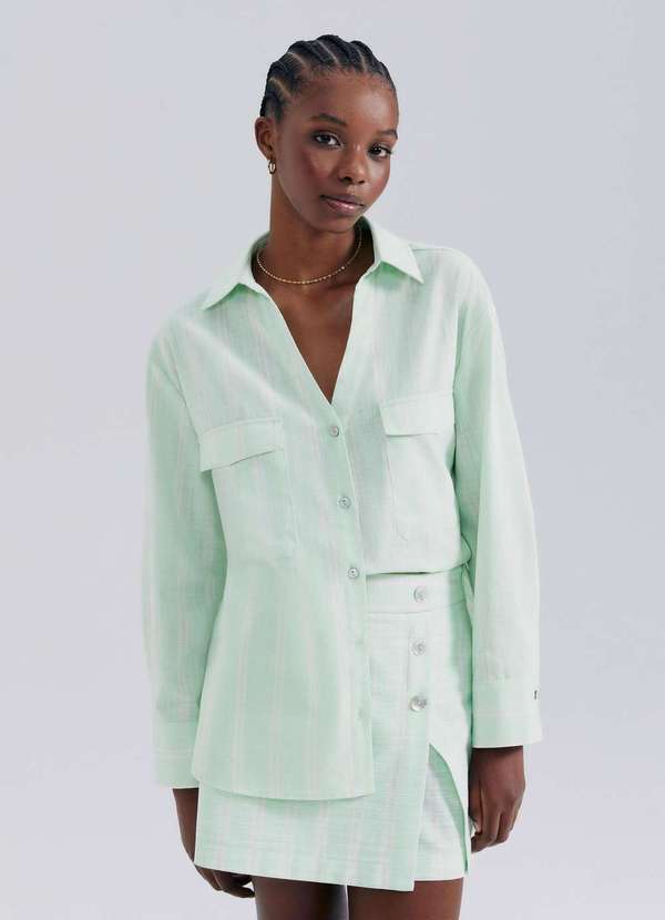 Hering - Shorts Saia Cintura Alta Fio Tinto Verde 4