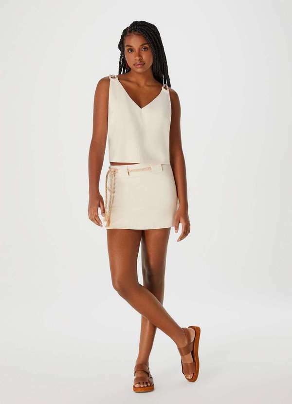 Hering - Shorts Saia Curto Cintura Alta com Amarracao Bege