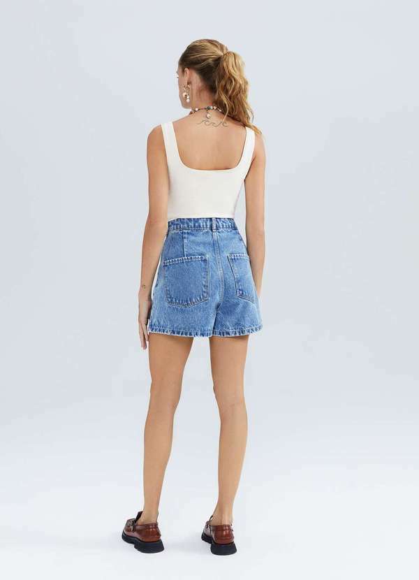 Hering - Shorts Saia Jeans Cargo Cintura Media Azul 3