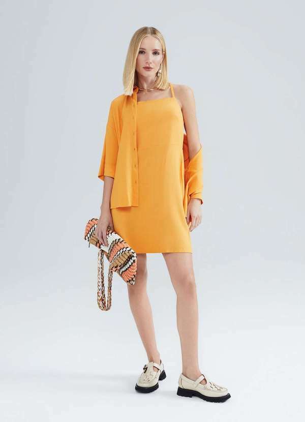 Hering - Vestido Curto Alcas Finas em Viscolinho Laranja