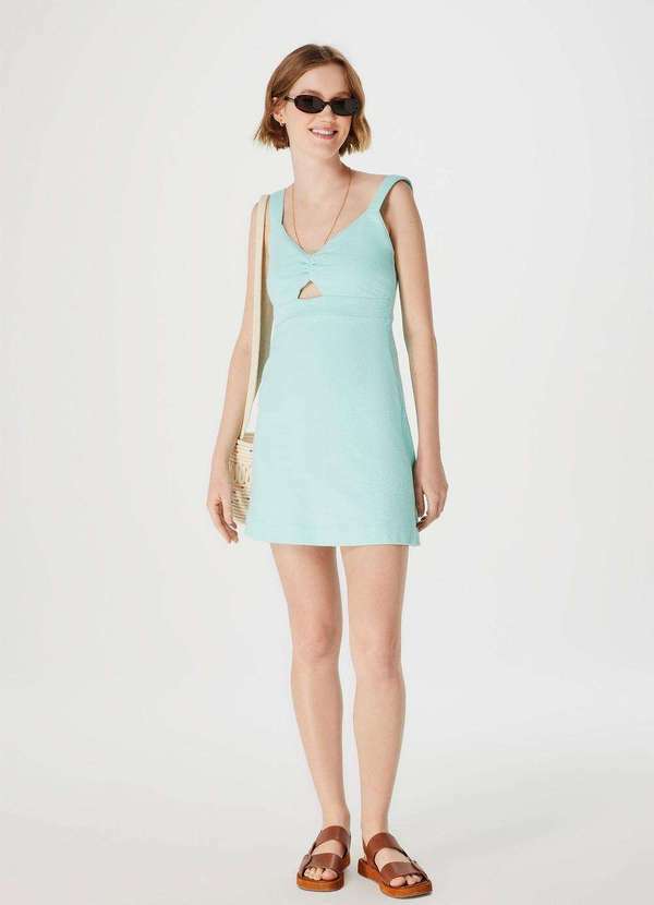 Hering - Vestido Curto Alcas Medias em Malha Rustica Azul