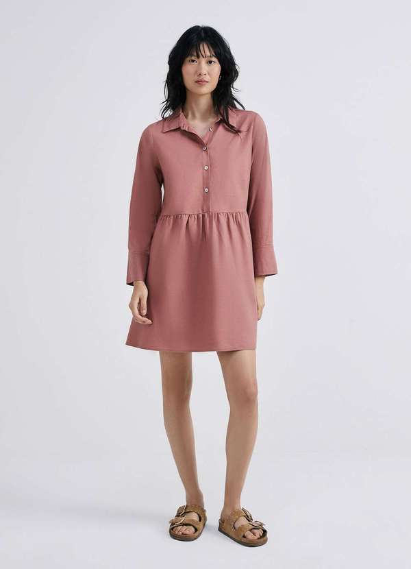 Hering - Vestido Curto com Linho Marrom