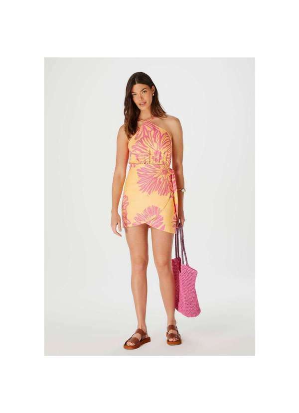 Hering - Vestido Curto Decote Halter Neck Estampado Laranja
