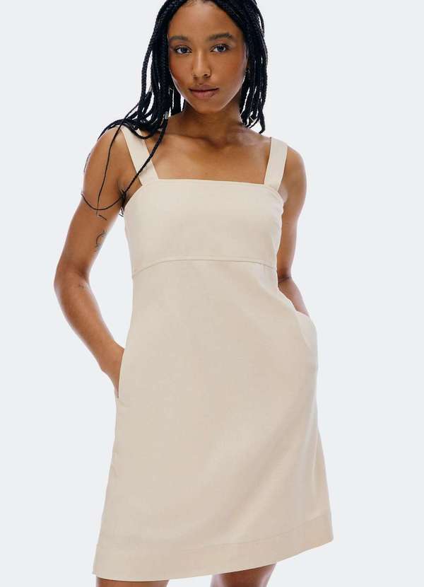 Hering - Vestido Curto Decote Quadrado Bege