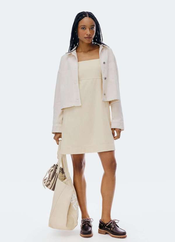 Hering - Vestido Curto Decote Quadrado Bege 2