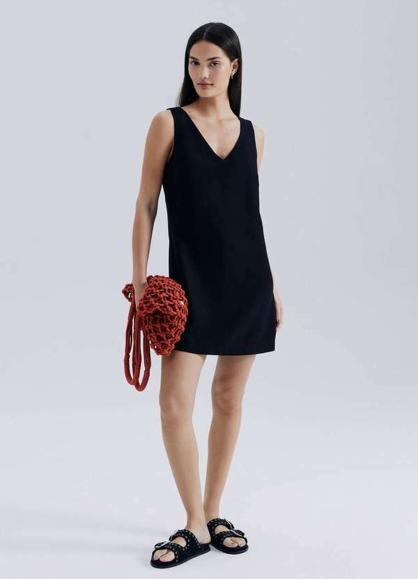 Hering - Vestido Curto Decote V em Peach Touch Preto