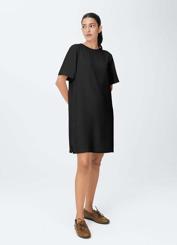 Hering - Vestido Curto em Viscose Creponada Preto
