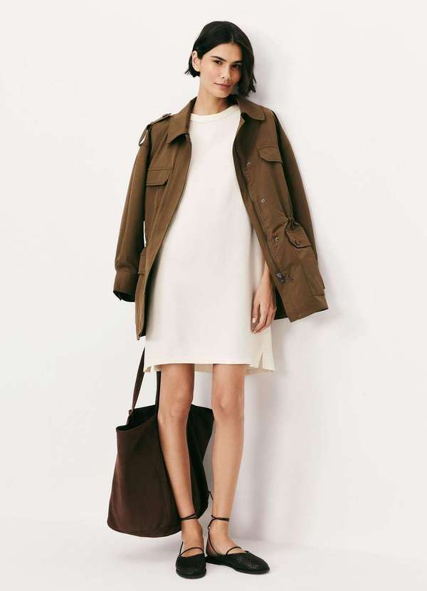 Hering - Vestido Curto em Viscose Creponada Bege 2