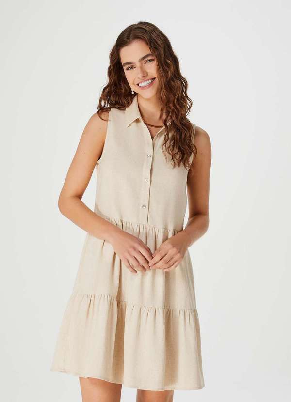 Hering - Vestido Curto Evase com Botoes e Recortes Bege 2