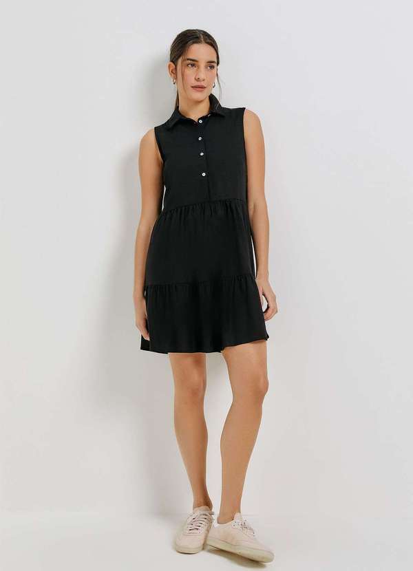 Hering - Vestido Curto Evase com Botoes e Recortes Preto 3