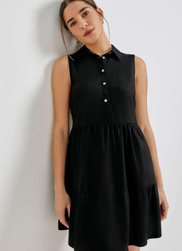 Hering - Vestido Curto Evase com Botoes e Recortes Preto 4